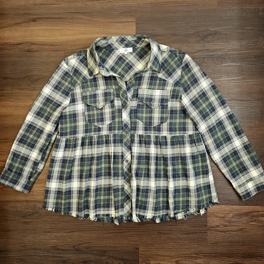 Entro Plaid Flannel Babydoll Top Size L